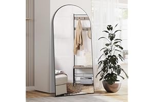 NEUWEABY Arch Full Length Mirror Arched Floor Mirror 65"x24" with Stand Large Wall Mirror Full Body Mirror Black Standing Hanging or Leaning Against Wall for Bedroom Entry, Bedroom, Living Room