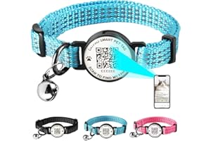 CATPRO Smart QR Code Pet ID Personalized Tag Cat Collar, Reflective Nylon with Bell, Secure Breakaway, Comfortable, Durable - Suitable for Adult Cats-Blue-L
