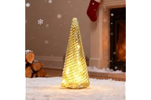 GENERIC Glass Christmas Tree Decorations Indoor, Mercury LED Light Tabletop Decor for Fireplace Table Home, Battery Operated Night Lights with Timer for Festival, New Year, Ceremony (Spiral Type)