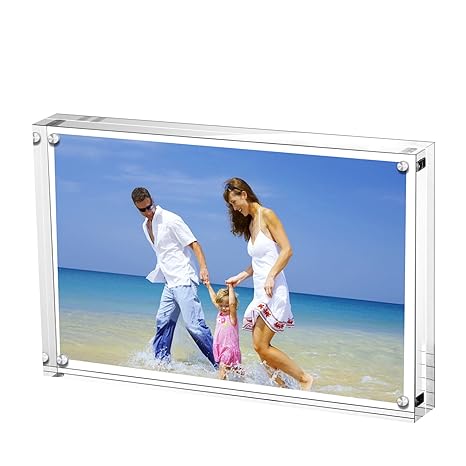 AmeiTech Magneticsche, ACRYI Foto-Bilderrahmen,Haelt 10X15cm Fotos, 10mm+10mm Dicker Transparent und Rahmenlos -Transparent