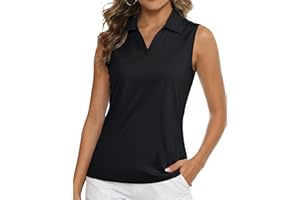 MAGCOMSEN Women's Golf Polo Tank UPF 50+ Shirts Sleeveless Quick Dry V-Neck Collared Shirt Workout Athletic Tops
