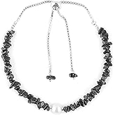 GEMSPLACE Black Spinel Chips Slider Bracelet with Elegant Pearl, High Grade Nuggets Crystal, Chakra Healing Gemstone Women Jewelry, Stone Weight Approx 30 to 40carats Stone Size Approx 4 to 8 mm.