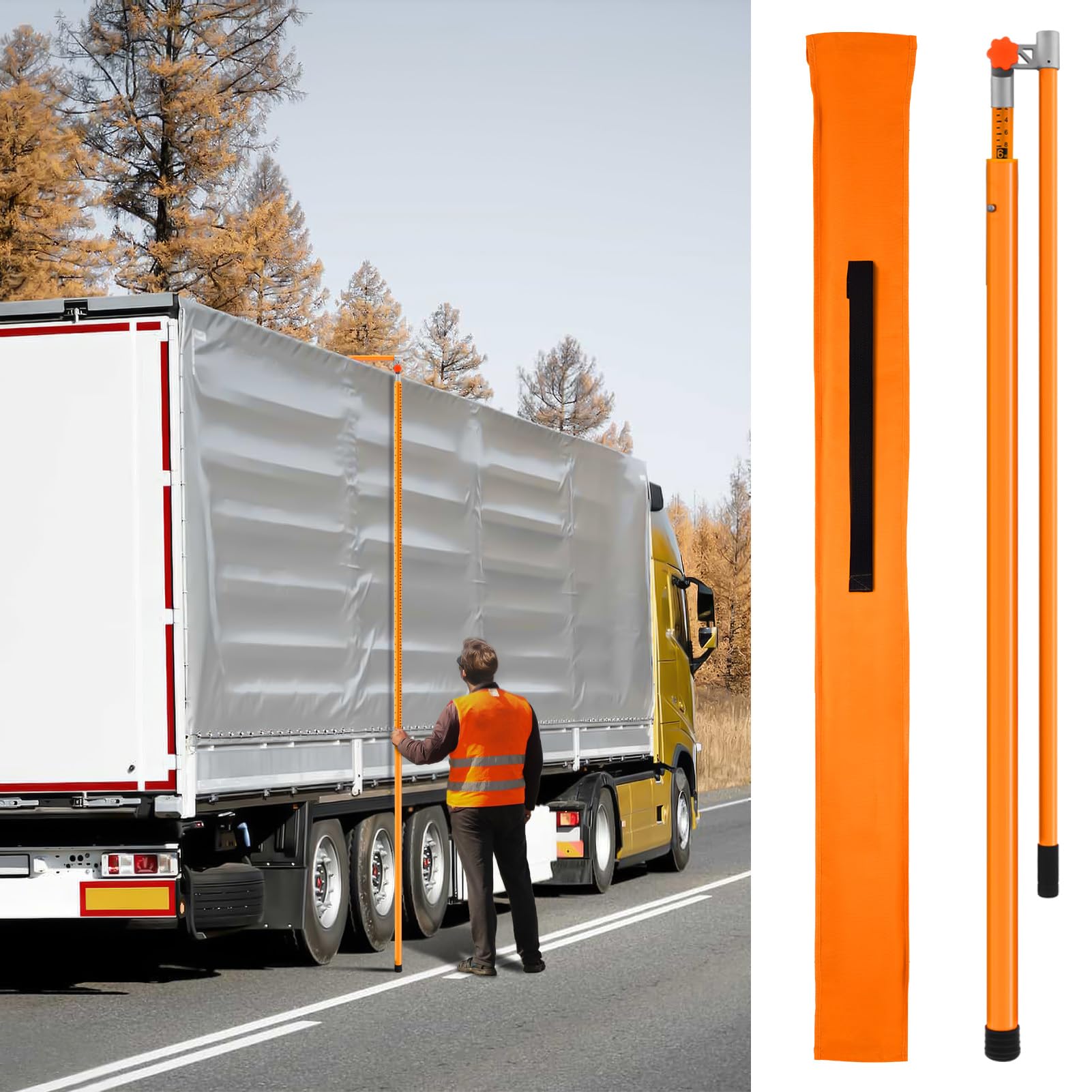 Photo 1 of 20FT Load Height Measuring Stick, Sturdy Fiberglass Truck Height Stick, Non-Conductive Truck Height Measuring Stick with Carrying Bag & Adjustable Pole, Height Stick for Trucks Car Haulers &Trailers