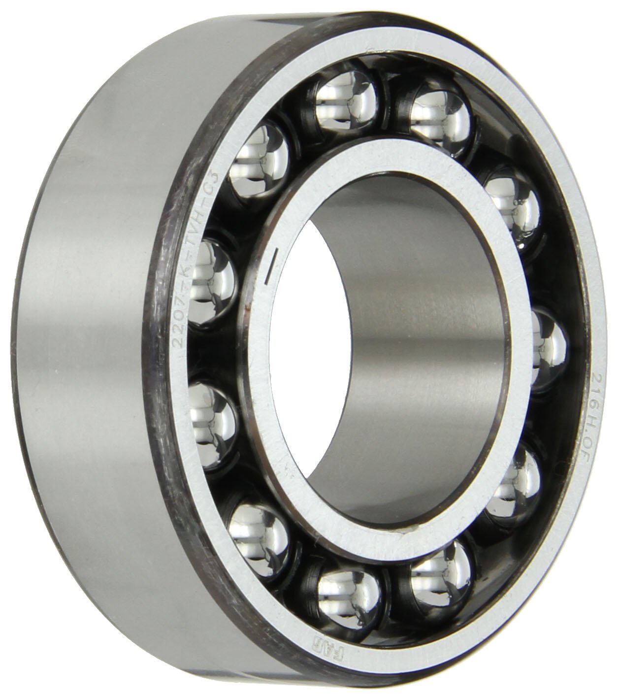 FAG 2207K-TV-C3 Self-Aligning Bearing, Double Row, Tapered Bore, Open, Polyamide/Nylon Cage, C3 Clearance, Metric, 35mm ID, 72mm OD, 23mm Width, 9500rpm Maximum Rotaional Speed, 2040lbf Static Load Capacity, 7200lbf Dynamic Load Capacity