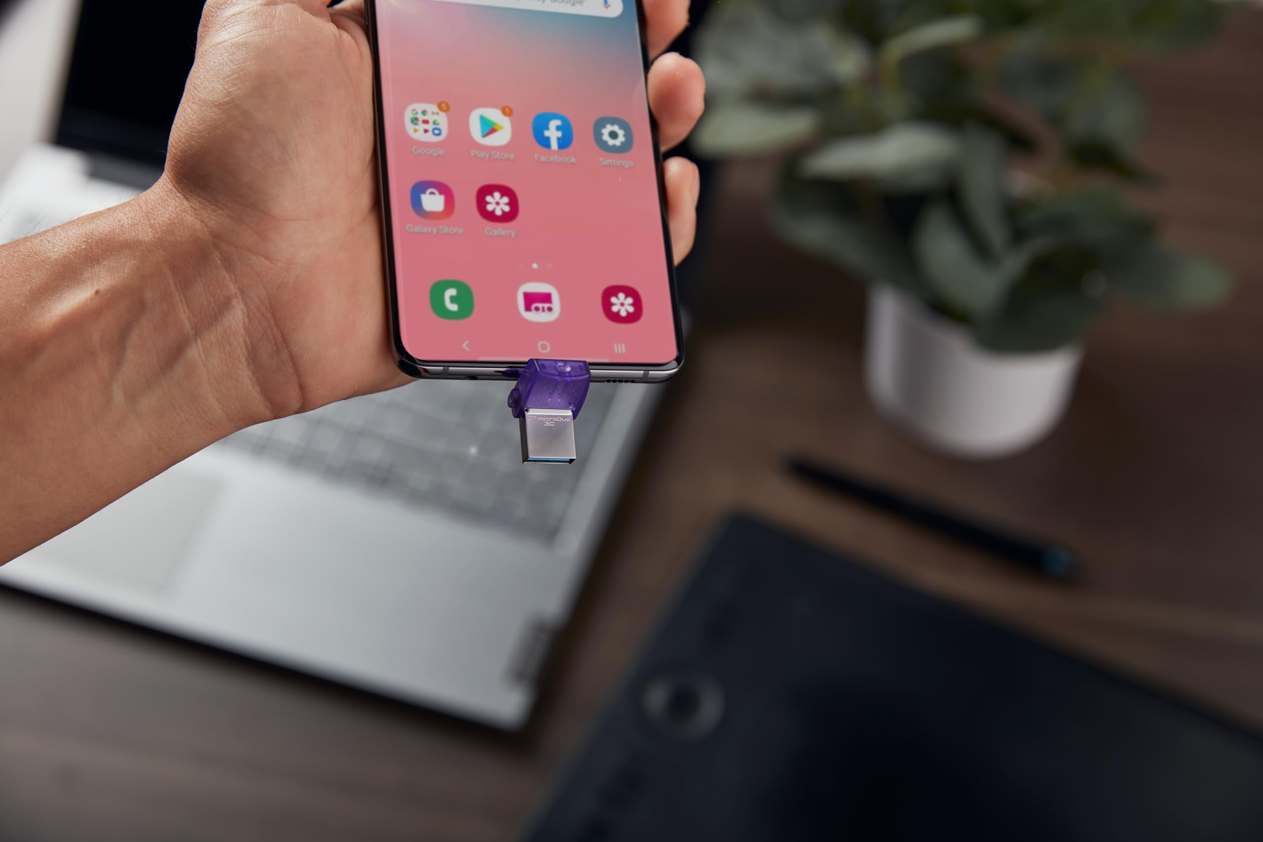 Kingston DataTraveler microDuo 3C 64GB USB-C & USB-A Flash Drive | Speeds up to 200 MB/s | USB 3.2 Gen 1 | Duo Connector | DTDUO3CG3/64GB,Purple/Silver
