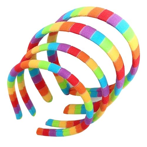 4 Pieces Rainbow Plush Headbands, Creative Fashion Hair Accessories, Women'S Colorful Face Wash Headbands, Reusable, Convenient Hairstyle Decoration.