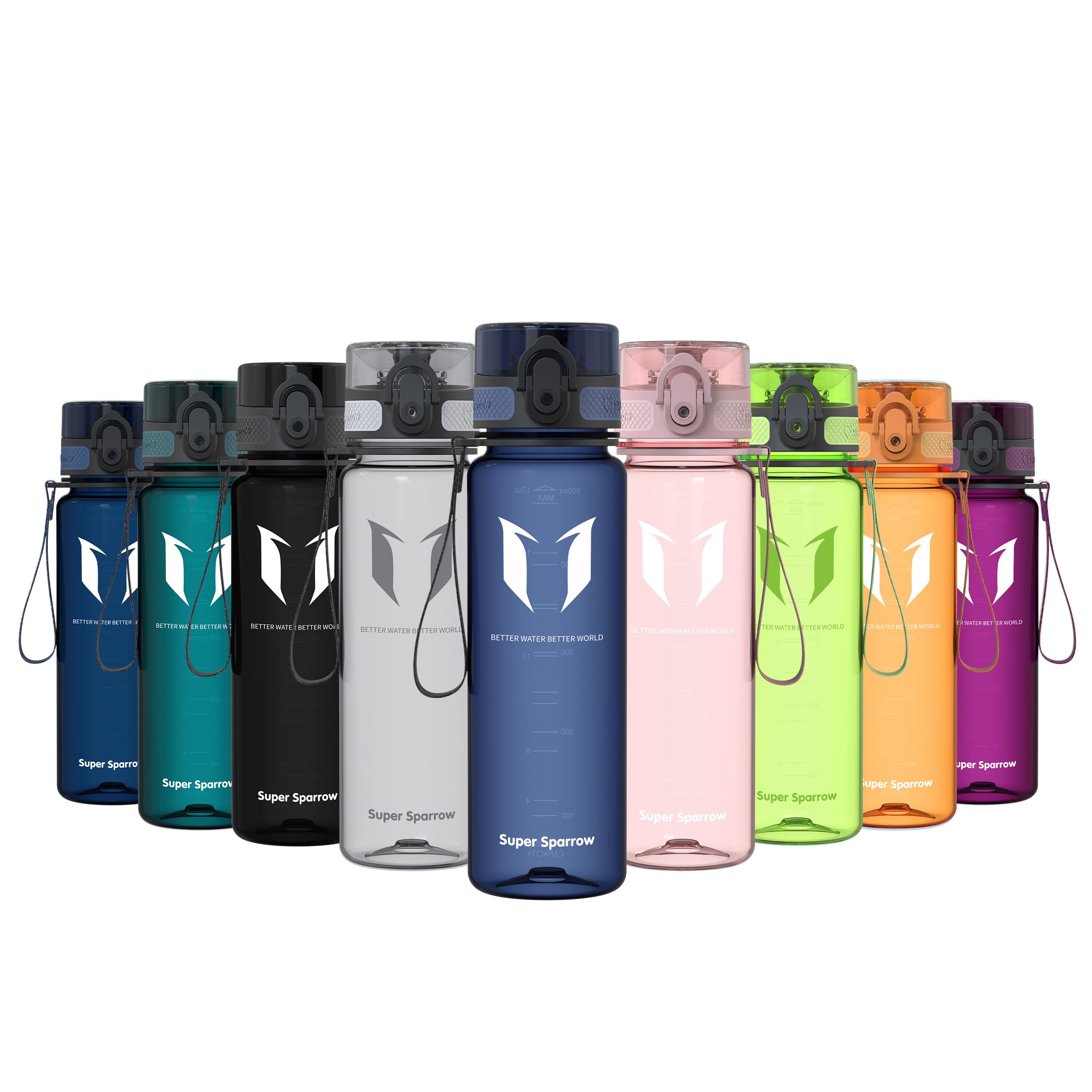 Super Sparrow Sports Water Bottle - 500ml - Non-Toxic BPA Free & Eco-Friendly Tritan Co-Polyester Plastic - For Running, Gym, Yoga, Outdoors and Camping