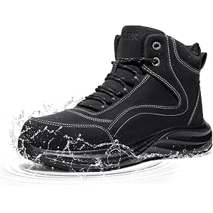 LARNMERN Waterproof Non Slip Steel Toe Work Safety Boots Men | Comfortable Lightweight Industrial Construction High Top Outdo