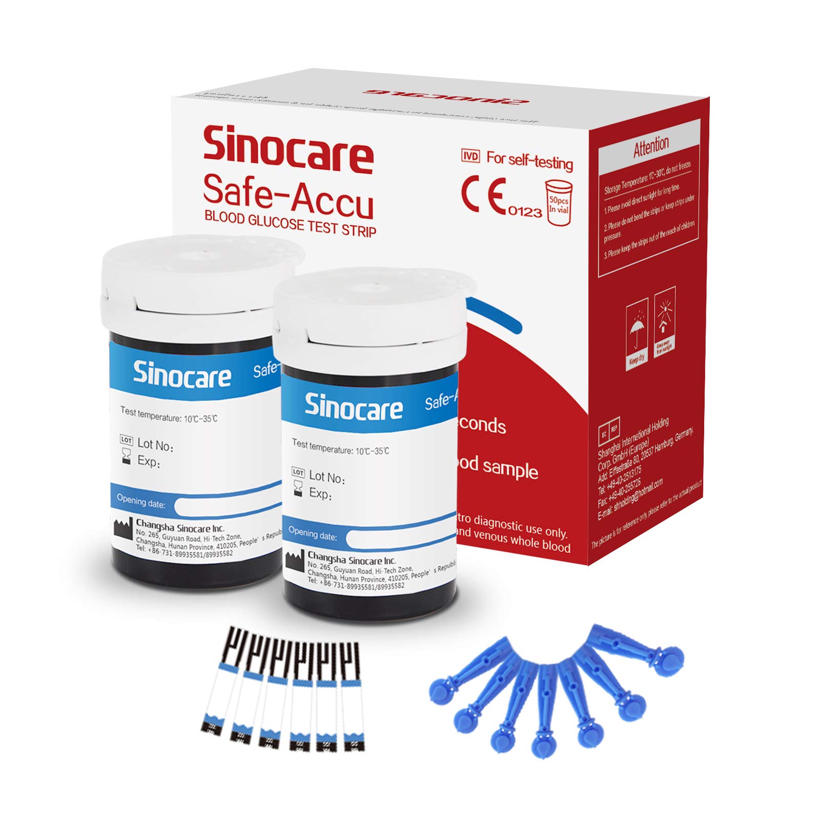 sinocare Diabetes Strips / Blood Glucose Test Strips 50 pcs No Need Code (Only For sinocare Safe Accu Blood Glucose Monitor)
