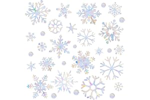 KOCKUU 216pcs Christmas Snowflake Window Clings for Glass Windows Decorations, 8 Sheets Iridescent Static Snowflake Window Decal Stickers for Christmas Windows Decor ﻿