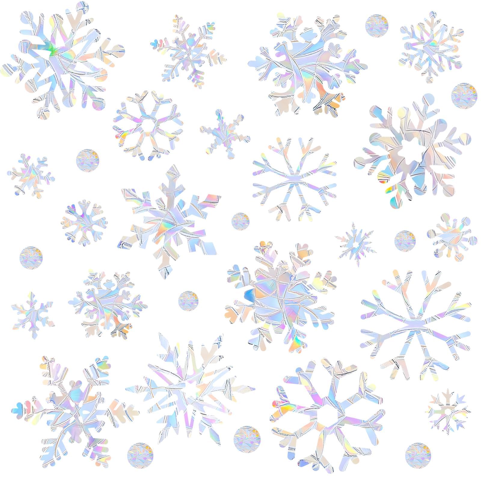 Photo 1 of 216pcs Christmas Snowflake Window Clings for Glass Windows Decorations, 8 Sheets Iridescent Static Snowflake Window Decal Stickers for Christmas Windows Decor ?