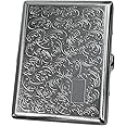 Retro Cigarette Case Victorian Style Metal Holder for Regular, King and 100's Size Credit Card Holder Pocket, Large with Flower Pattern RFID Protective Security Wallet (Flo-L100, Silver)