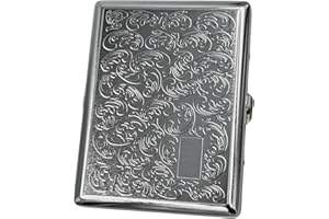 KASEBI Retro Cigarette Case Victorian Style Metal Holder for Regular, King and 100's Size Credit Card Holder Pocket, Large with Flower Pattern RFID Protective Security Wallet (Flo-L100, Silver)
