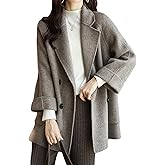 CHARTOU Women Wool Coat Peacoat Jacket Thick Loose Double Breasted Pea Coat Woolen Winter Overcoat
