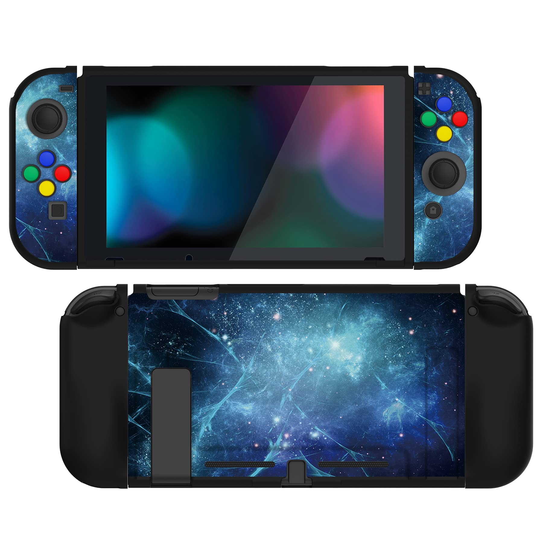 PlayVital Blue Nebula Protective Case for Nintendo Switch, Soft TPU Slim Case Cover for Nintendo Switch Joycon Console with Colorful ABXY Direction Button Caps