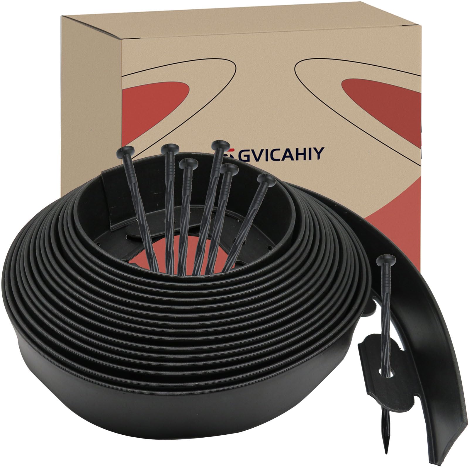 Photo 1 of Landscape Edging,Garden Edging Border,Lawn Edging and Landscape Border Flower Bed Border Plastic Garden Edging Border Rubber Landscape Edging (Plastic Stakes, Black-66feet)