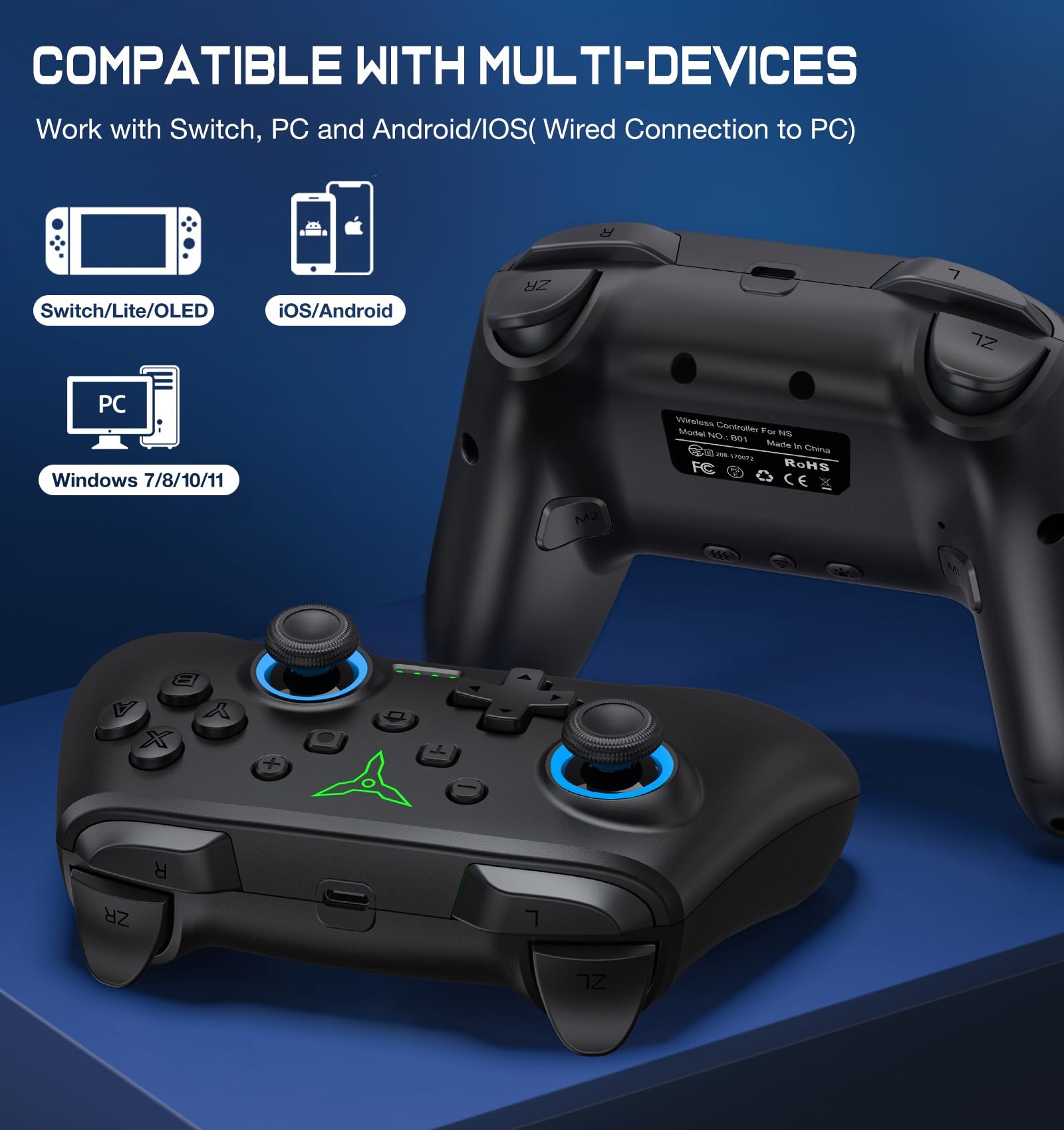 Switch Controller, Wireless Switch Controller Compatible with Switch Controller/Switch 2/Switch Lite/OLED, Wireless Switch Controllers Work with iOS/Android/PC with RGB Light, Programmable, TURBO & Wakeup