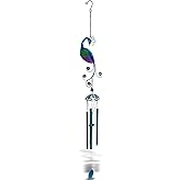 CoTa Global Peacock Wind Chime - Handmade Glass & Metal Chime - Bird Wild Life Hanging Decor - Colorful Home Decor Gift, Indoor & Outdoor Hanging Decoration for Porch, Patio, and Garden - 40.9 Inches