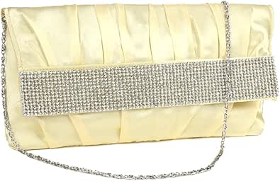 Cartera de Mano Bolso Satén para Fiesta Boda Salir Noche con Diamantes
