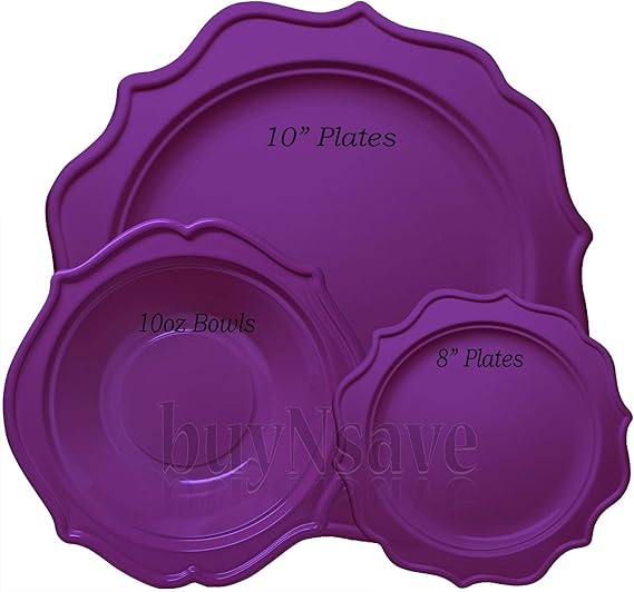 buyNsave Purple Plastic Disposable Plates, Wedding Party Dinnerware, Festive