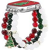 Newlibery Christmas Natural Stone Bracelet Beaded Band Women Compatible with Apple Watch 38/40/41/42mm (S10/11) Fashion Cute Handmade Stretch Strap for iWatch Series 11/10/9/8/7/6/5/4/3/2/1 SE 3/2/1
