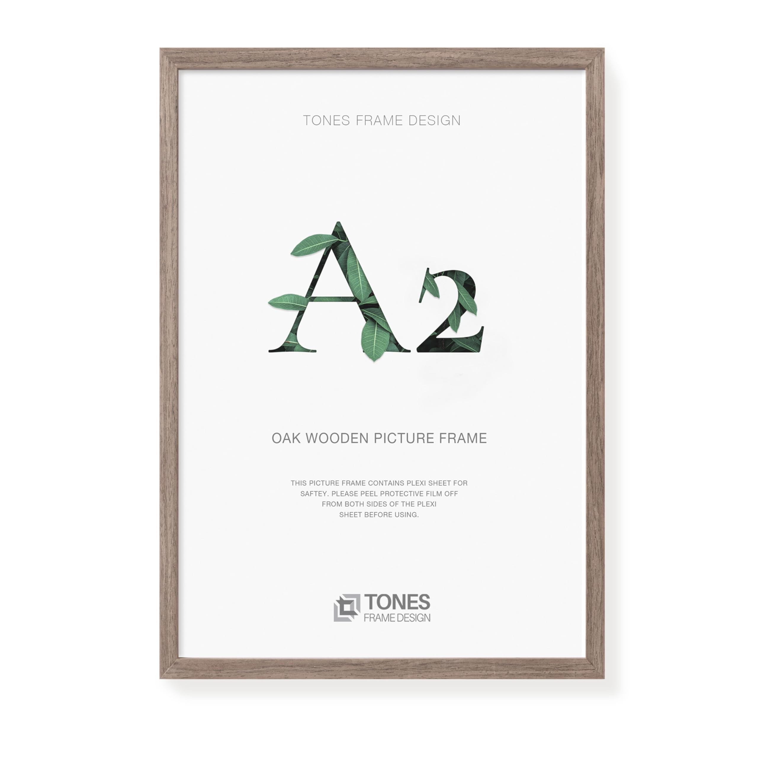TONES FRAME DESIGN A2 Photo Frame, 42 x 59.4 cm, Wooden Picture Frame with Brown Oak Veneer, Shatter-Resistant Plexiglass, Wall Frame for Portrait or Landscape, Posters, Prints, Artwork