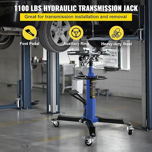 VEVOR 1100 Lbs. Red Transmission Jack 2-Stage Stand Hydraulic Floor Jack 67 In. W/ Foot Pedal 360-Degree Wheel For Garage/Shop MSDGYYCDQJ05T8KJXV0 - The Home Depot