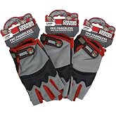 GREASE MONKEY 22107-23 Pro Fingerless All Purpose Work Gloves &amp; Workout Gloves, 3 Pack, Large
