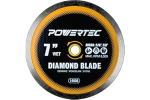 POWERTEC 7" Continuous Rim Diamond Saw Blade for Wet Tile Saw, Diamond Blade for Cutting Ceramic, Porcelain, Natural Stone Ti
