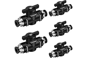 Flutesan 5 Pcs 3/8" x 3/8" OD Push to Connect Pneumatic Ball Valve PVC Air Flow Control Valve Quick Connect Tube Fittings Air Line Hose Fittings
