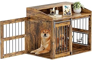 LOVMOR Dog Crate Furniture with Sliding Barn Door, 40" Wooden Dog Kennel End Table with Wheels for Small/Medium/Large Dog (Rustic)