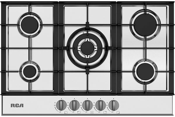 RCA R-CTGC305SS 30 in. Century Collection Drop-In Gas Cooktop, 5 Burners, Cast Iron Grates, Metal Knobs in Stainless Steel