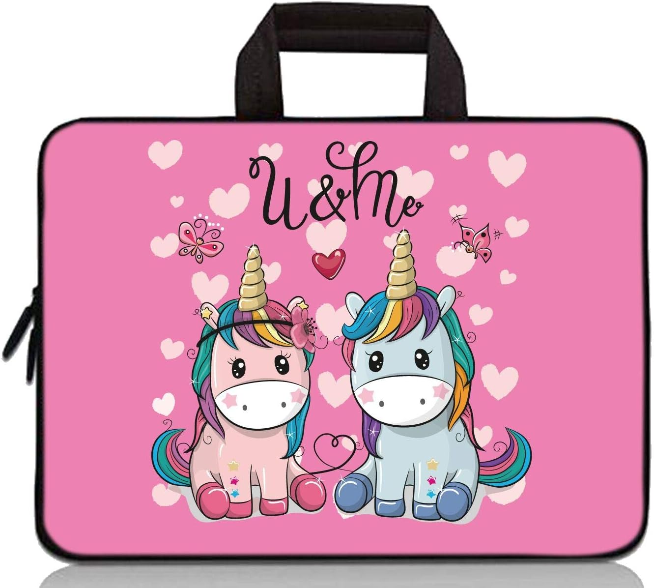 14 15 15.4 15.6 inch Laptop Handle Bag Computer Protect Case Pouch Holder Notebook Sleeve Neoprene Cover Soft Carrying Travel Case for Dell Lenovo Toshiba HP Chromebook ASUS Acer (Cute Small Unicorns)