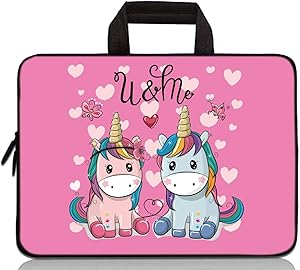14 15 15.4 15.6 inch Laptop Handle Bag Computer Protect Case Pouch Holder Notebook Sleeve Neoprene Cover Soft Carrying Travel Case for Dell Lenovo Toshiba HP Chromebook ASUS Acer (Cute Small Unicorns)