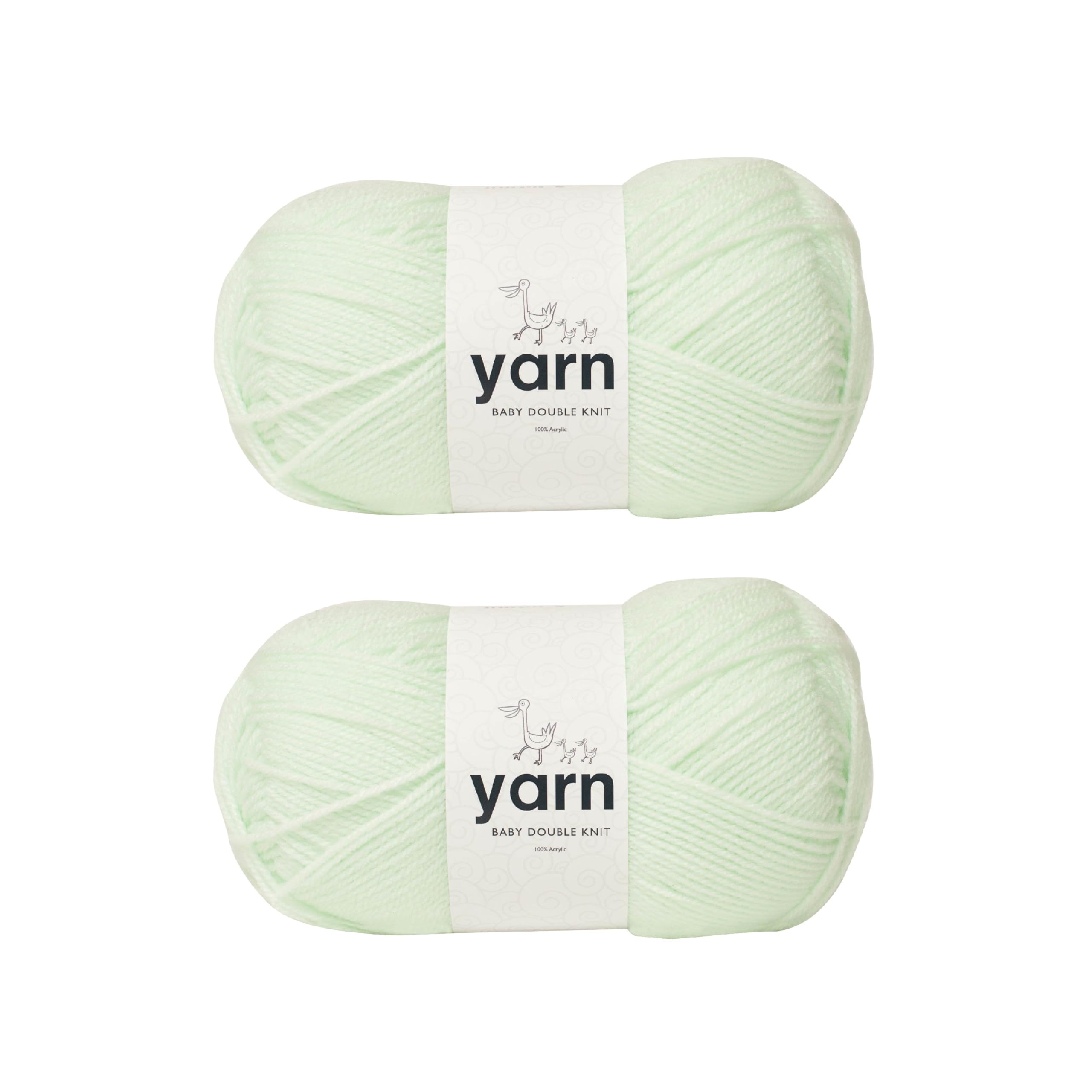 Korbond Baby Mint Green Yarn - 2 x 100g Acrylic Baby Yarn - Soft, Lightweight, Hypoallergenic & Durable (200g/580m Total)