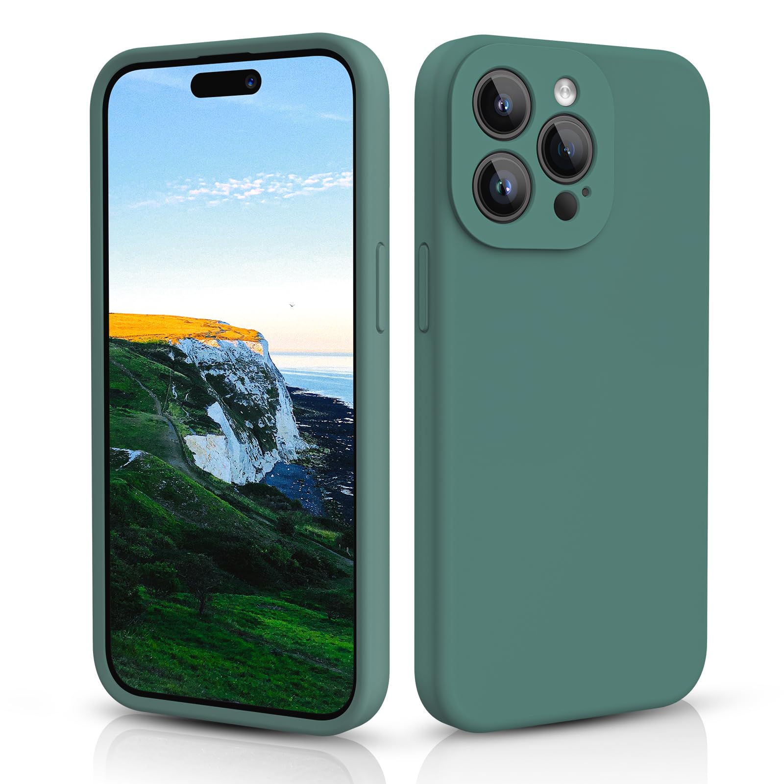 CALOOP Slim-Fit for iPhone 15 Pro Case,Skin Soft Liquid Silicone,Sturdy Hard Frame Shockproof Cover with Anti-Scratch Microfiber Lining,Full Protection for Screen and Camera Lens, 6.1 inch(Pine Green) — image 1