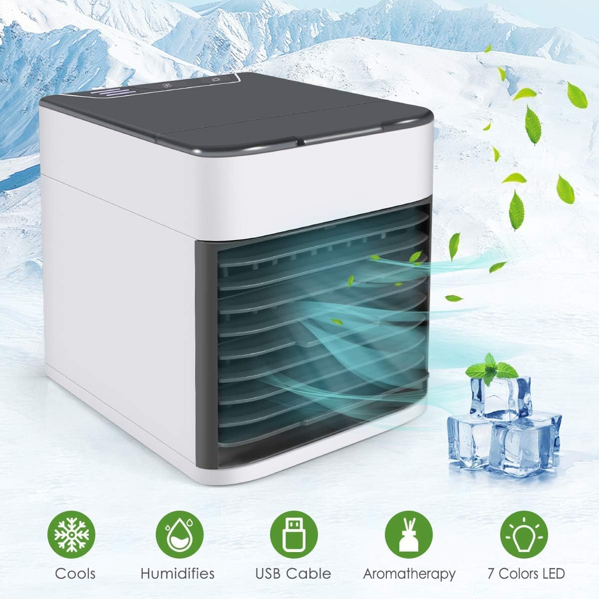 TALLIN 4 in 1 Mini USB Portable Evaporative Air Humidifier Purifier Air Conditioner With LED Light/3 Speeds Desktop Fan For Bedroom/Travel,Office