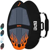 BPS New Zealand 'Flame' Wooden Skimboard for All Ages | Built-in EVA Grip Pad, High Gloss Clear Coating, Optional Bag, Nose Rocker, 7 Layer Wood
