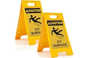 Macarrie 2 Pieces 24.5 x 12.6 Inch 'Caution - Icy Surface' 2 Sided Folding Floor Sign with Symbol Caution Icy Surface Folding Floor Sign for Any Facility Building Warehouse Loading Docks