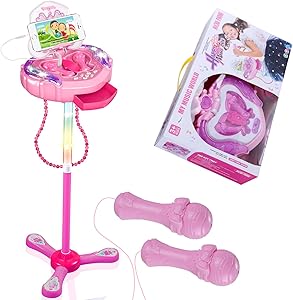 Anpro Kids Karaoke Machine with 2 Microphones & Adjustable Stand, Microphone Music Toy Play Set Music Player Best Birthday Gift for Kids