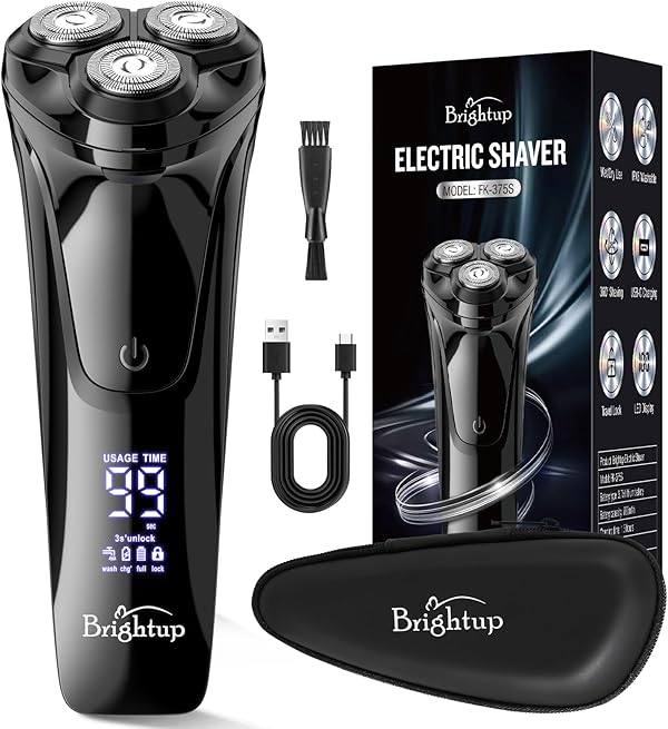 Brightup Rasierer Herren Elektrisch mit 4D-Schwebekopf, Kabellos LED Elektrischer Nass- und Trockenrasierer für Männe, IPX6 Wasserdichter Elektrorasierer, USB-C Aufladung & Pop-Up Trimmer, Reisesperre