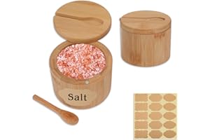 Mulaibdin 2Pack 6 oz Salt Cellar, Salt Container with Spoon and Label, Round Salt and Pepper Bowls Storage Box for Countertop