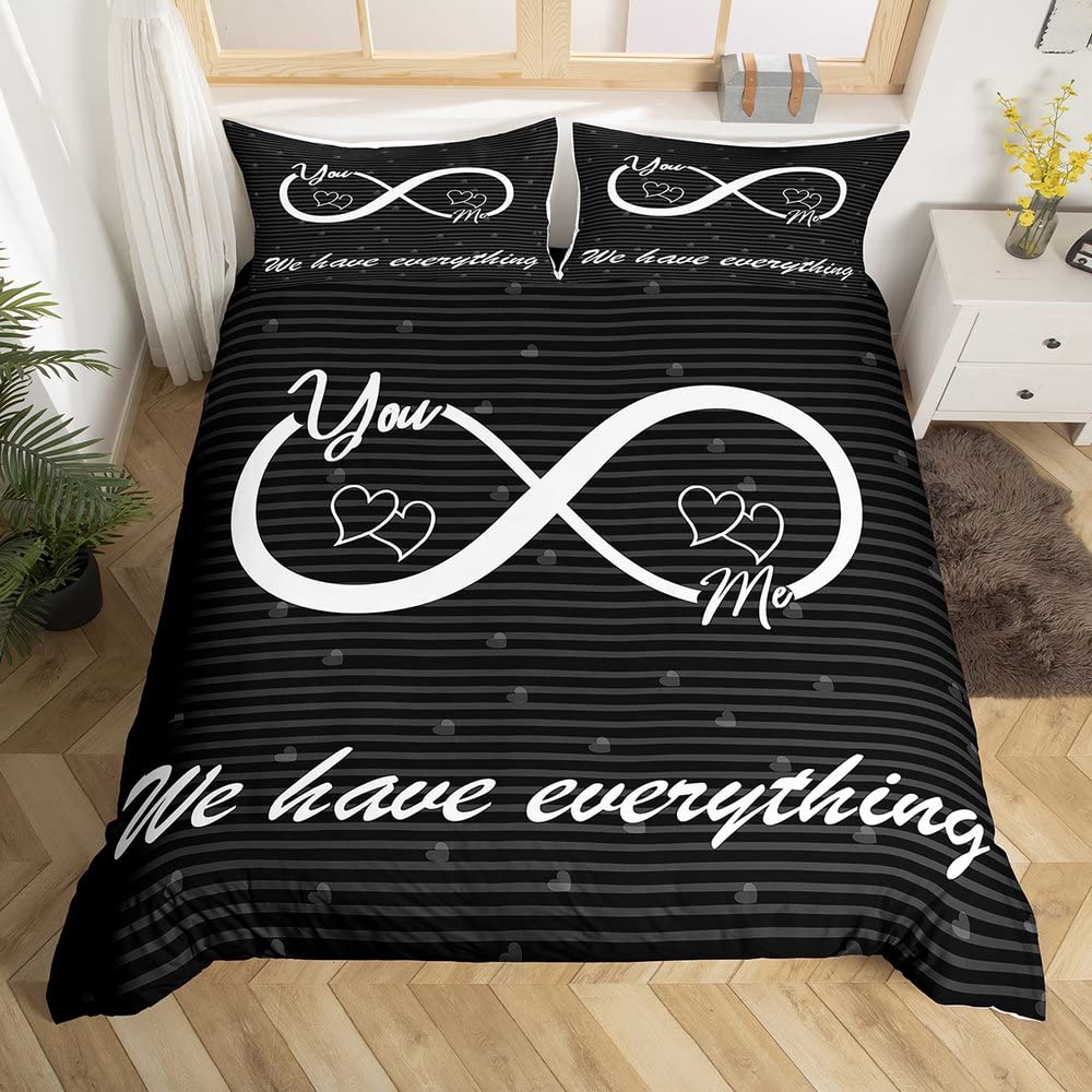 Loussiesd You and Me Comforter Cover Funny Quotes Bedding Set Mr Mrs Duvet Cover for Men Women Couple Lover Black Red Creative Valentine Day Gift Microfiber Bedspread Cover Double Size