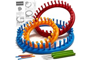 UCDRMA Loom Knitting Kit with Step-by-Step Instructions, Cost-Effective 3 Size Round Knitting Loom for Beginners, Easy & Quick Hat Knitting Loom Set/Scarf Loom Knitting Set with 3 Hooks & 6 Needles