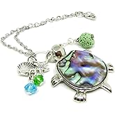 Sea Turtle Rear View Mirror Charm - Essential Oil Car Diffuser - Abalone Shell Tortoise Car Charm - Mother's Day Gifts for Mom