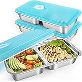 teytoy 2 Pack Stainless Steel Snack Containers, Reusable Grab and Go Snack Containers with Lids, Double Compartment Food Storage Containers for Travel, Outdoor Camping