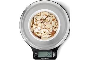 Amazon Basics Digital Kitchen Scale with LCD Display, Tare Function, Multiple Units, Weighs up to 11 Pounds, Batteries Included, Black and Stainless Steel