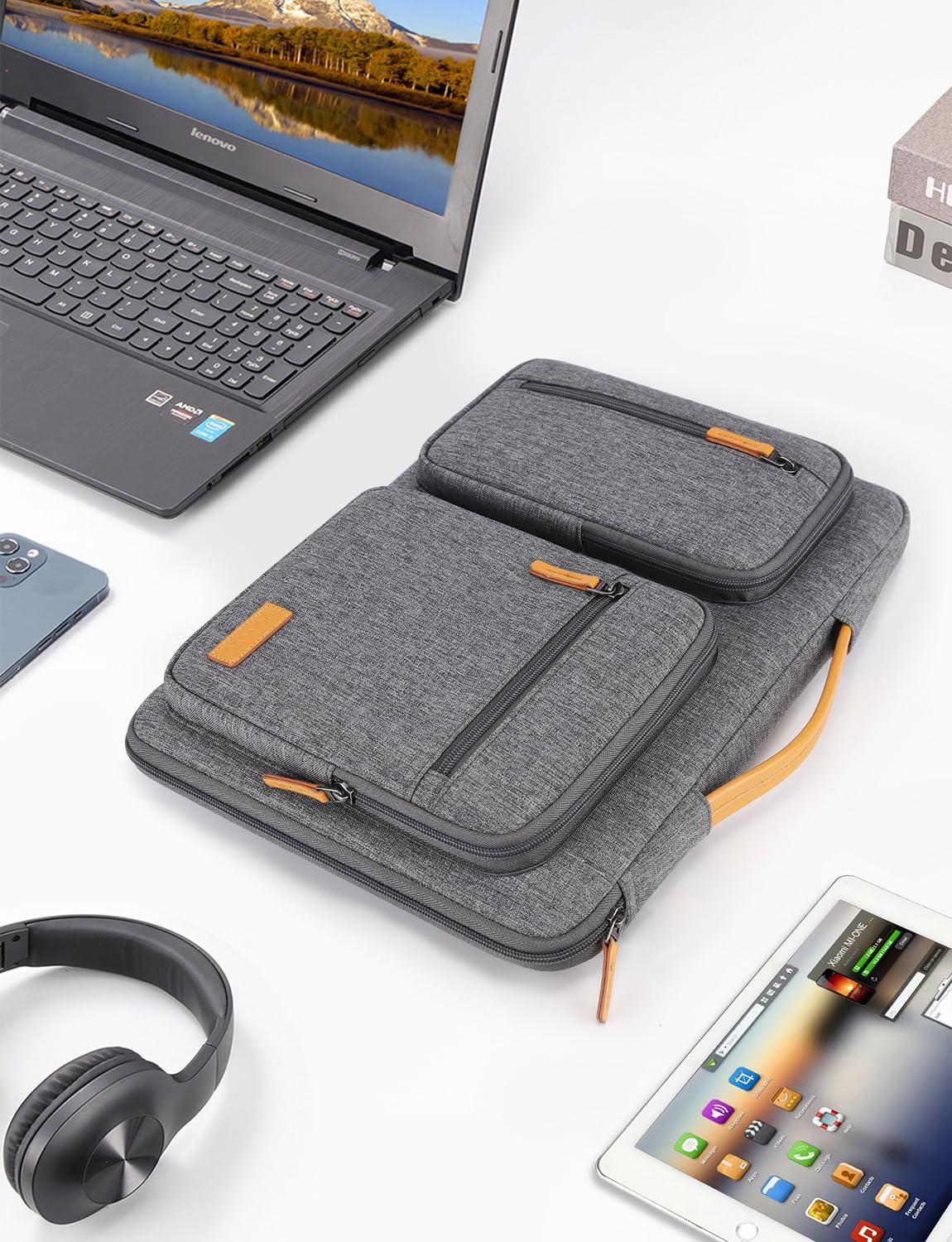 DOMISO Laptoptasche Laptop Hülle Tasche für 16 Zoll MacBook Pro 16 M5(2026)/M4(2025)/M3/M2/M1/Max,15,6 zoll Laptophülle Damen Wasserdicht Notebook Sleeve Case Bag Schutzhülle mit Griff,Grau 3