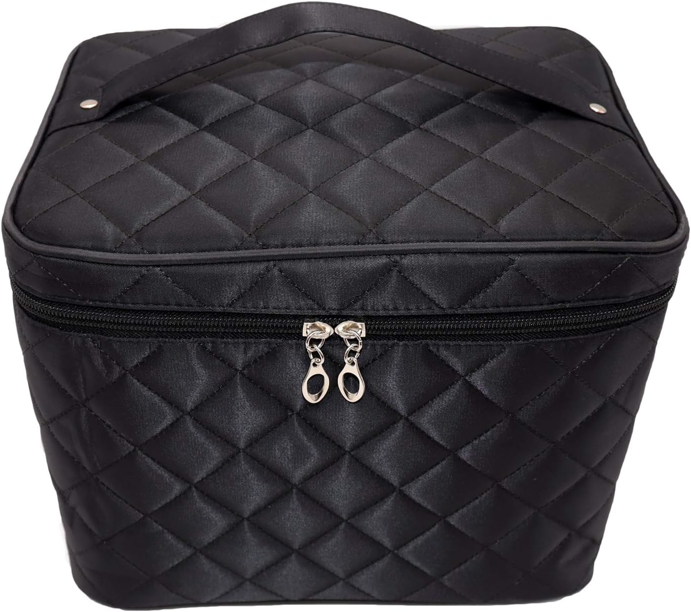 Large Make Up Bag,Portable Cosmetic Bag with Handle Zipper Waterproof Make Up Organizer Bag Travel Toiletry Bag for Women Girls (Black) - Image 3