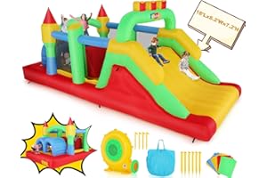 Whubefy 18x8.2FT Inflatable Obstacle Course for Kids 3-12, Blow up Inflatable Bounce House w/Slide Tunnels Climbing Obstacles Bounce Area Jumping Castle, Outdoor Playhouse Bouncy House with Blower